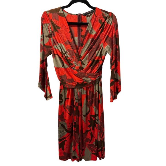 Zara Basic Womens Red & Brown Floral Wrap Dress Size Small dress - Picture 1 of 11
